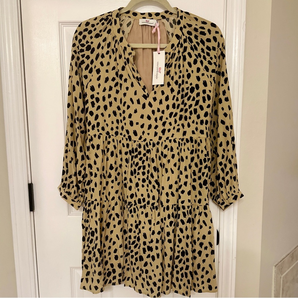 NWT Vineyard Vines Tan and Black Leopard Print Dress - Picture 2 of 8